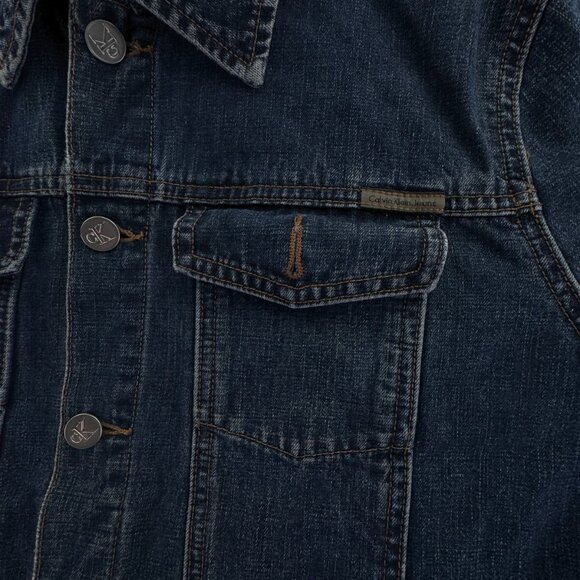Calvin Klein Large Blue Denim Button Up Jacket Cotton Adult Women Trucker Pocket - Picture 8 of 14